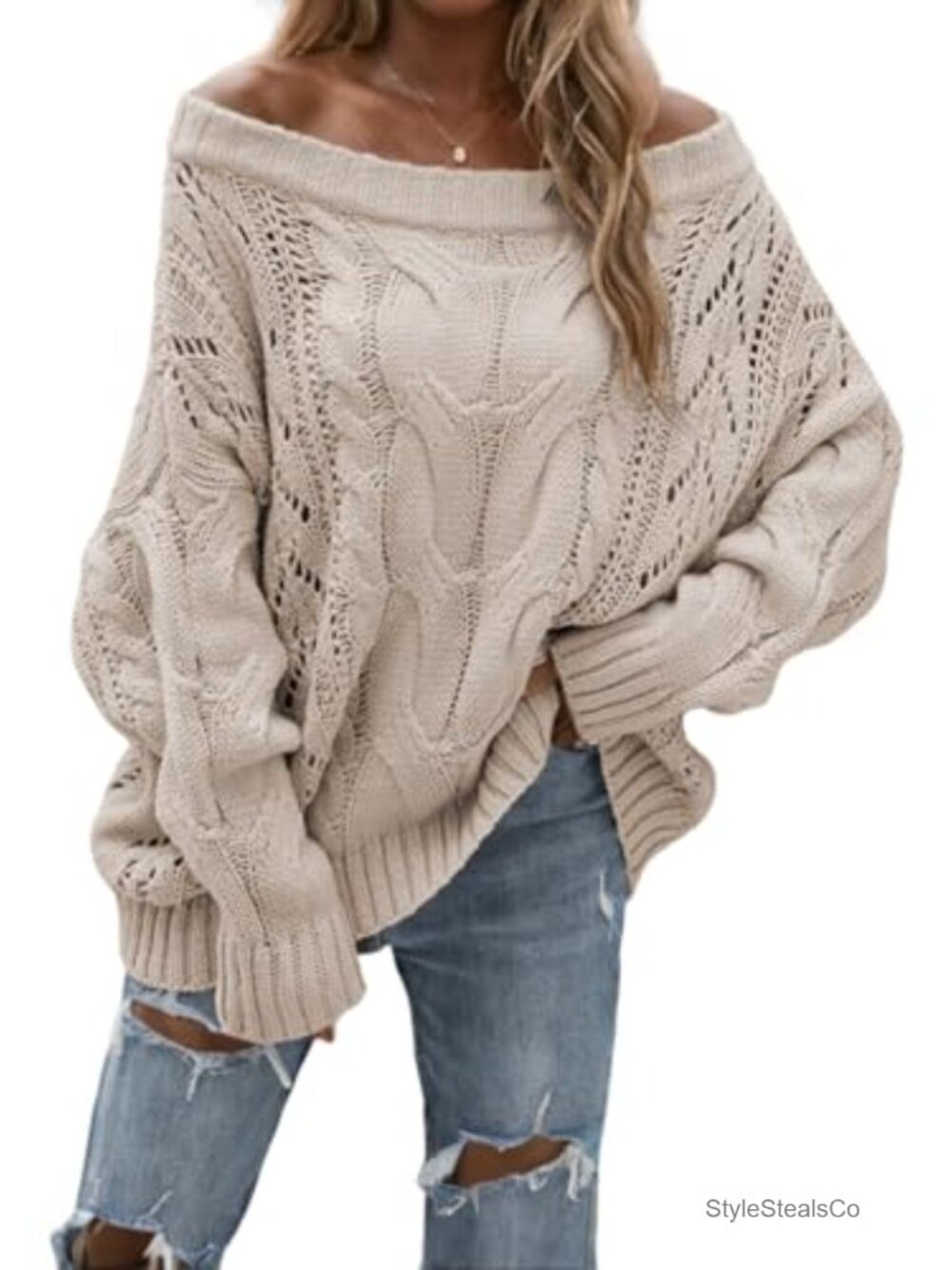 Women's Off The Shoulder Oversized Chunky Knit Sweater 100% Acrylic